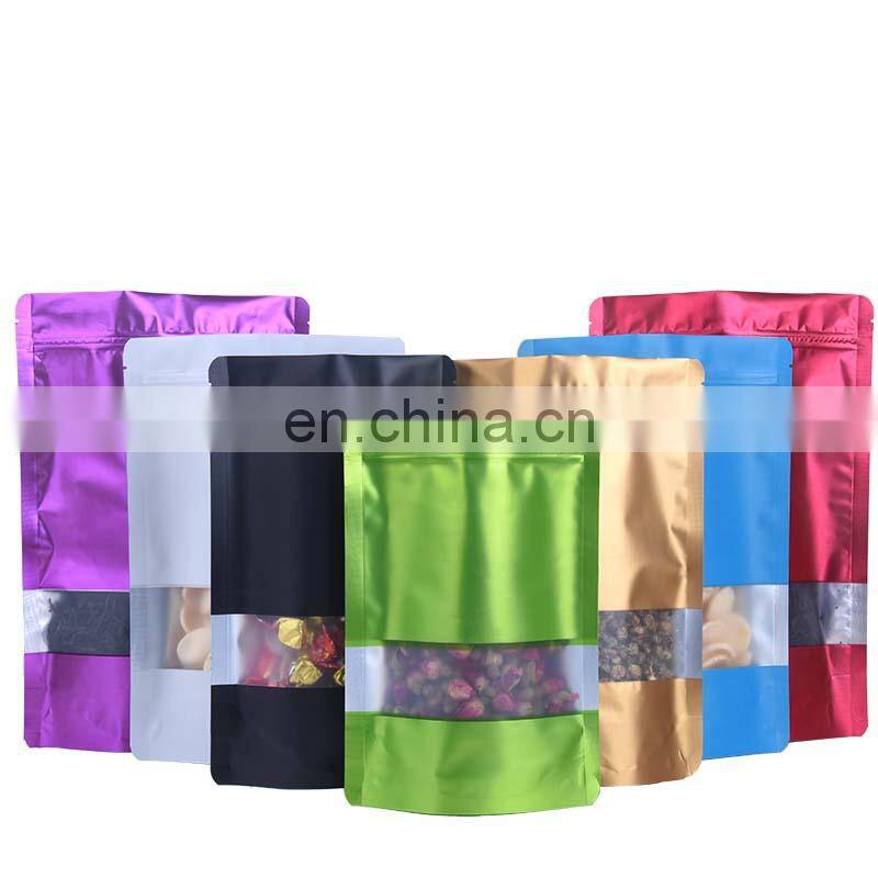 Wholesale Food Grade Black Matte Stand Up Pouch With Clear Window With Customized Sticker
