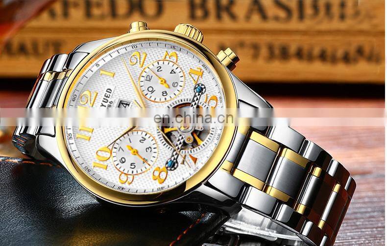 KINYUED J013 New Sporty Men Gold Watch Mechanical Men's Hand Watch Stainless Steel Auto Day Watch
