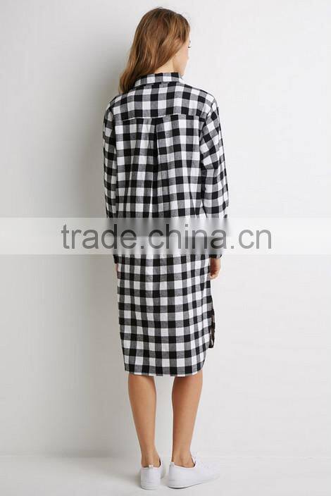2015 China manufacturer customized ladies plaid fashion shirtdress