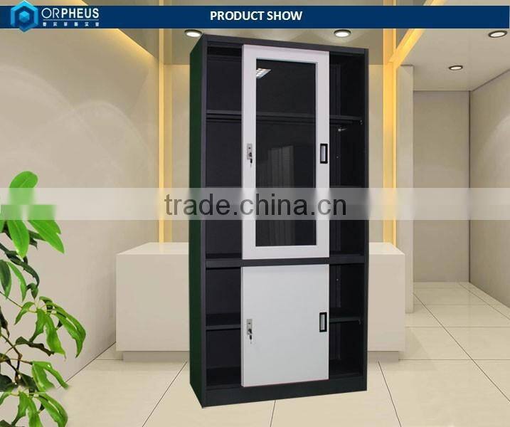 China Classic File Cabinet Black Body And White Door Filing Cupboard/sliding Door steel Cabinet WIith Key Lock
