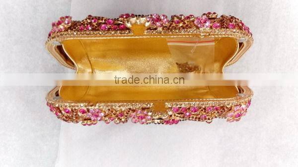 luxury flowers and bird pattern box clutch crystal stone evening bag