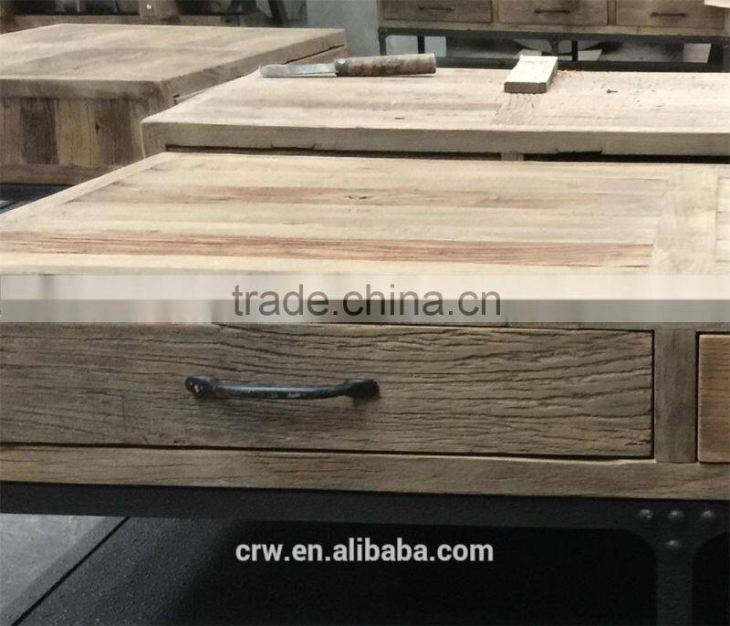 RE-1527 Industrial furniture recycled wood metal frame coffee table