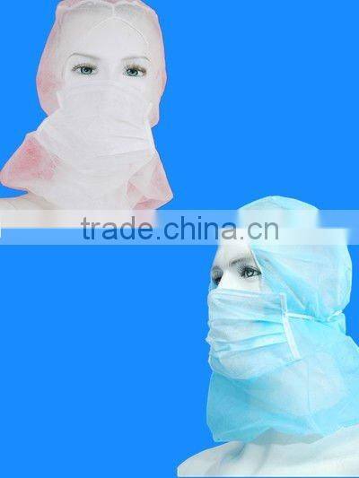 Disposable PP non woven protective Hood with face mast head cover face cover white blue green colorful