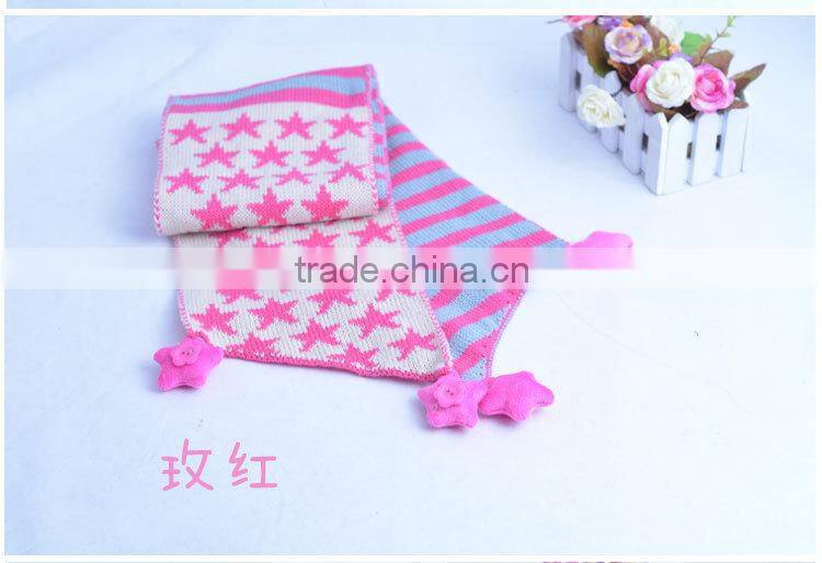 Wholesale Star and Striped Pom Pom Ball Tassel Winter Warm Keeping Acrylic Fashion Boys Girls Baby Knitted Scarf
