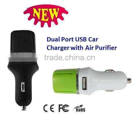 Pretty competitive Price 2 Ports USB Anion Car Charger with Air purifier for Devices with USB Charging Interface