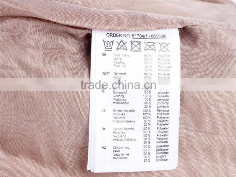 Lady's fashion hot selling stock clothing padded jacket with AC coated