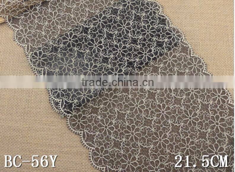 Factory fashion stock cheap pink 21.5cm nylon double side embroidery woman clothes ace fabric