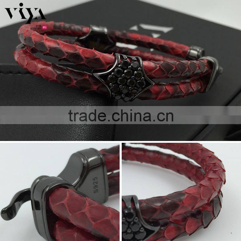 vivid orange stingray leather bracelet exotic leather men jewelry double sting ray leather bracelet