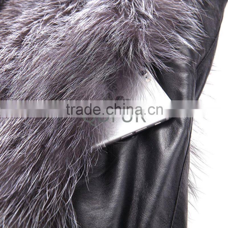 Fashion Women Winter Real Silver Fox Fur Vest With Sheep Fur Hoodied D0007