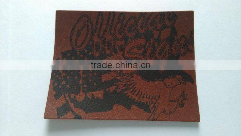 Custom good quality PU leather embossed patch for jeans