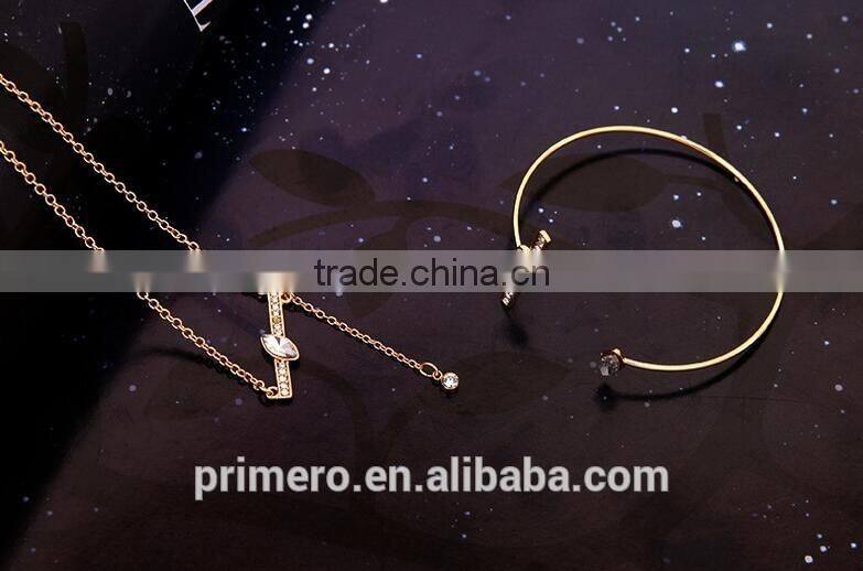 Wedding Women Gold Plated Lovely Charm Rectangle Earring Necklace Ring 3 Pcs Statement Jewelry Set