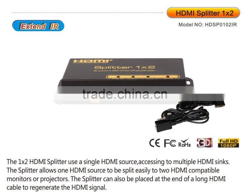 2 port hdmi splitter with IR suport 3D 4k
