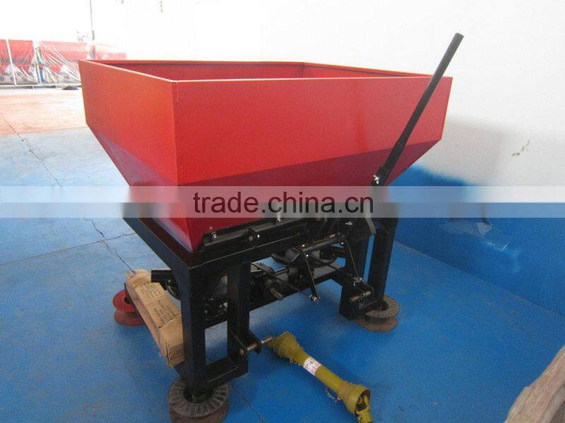Agricultural tractor mounted broadcast sower