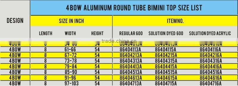 4 Bow 25mm diameter Aluminum round tube 4 bow bimini top