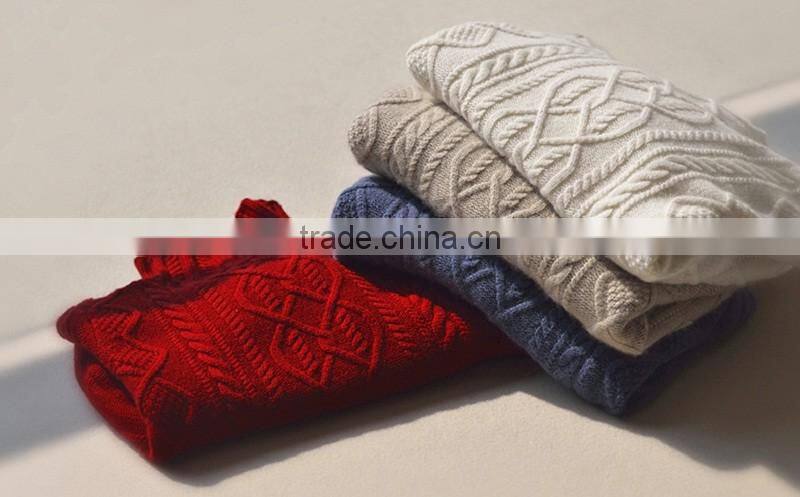 Cashmere sweater high neck long sleeve pullover with cable details