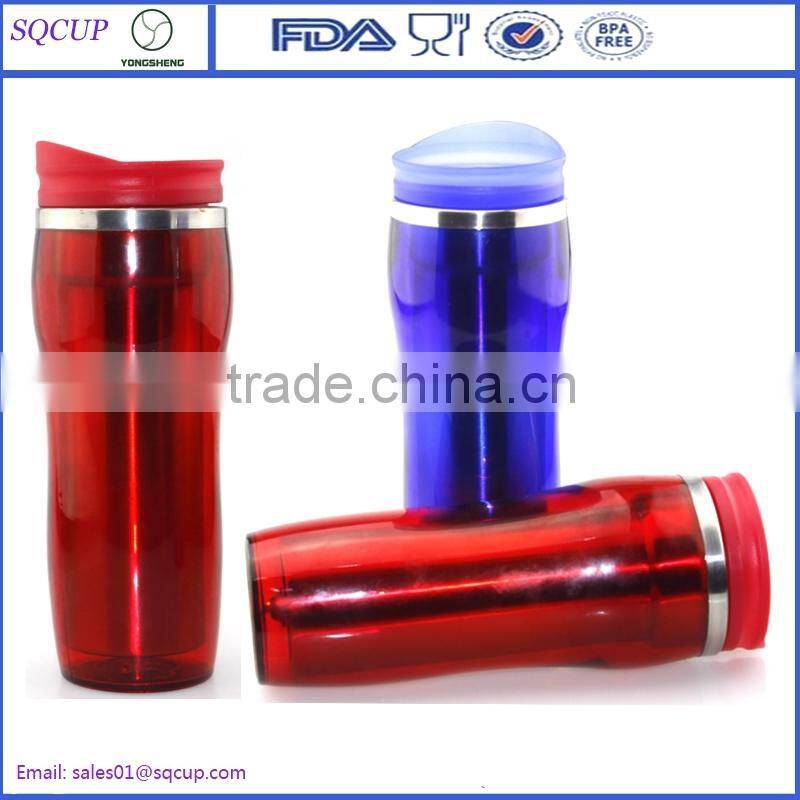 14oz Stainless steel inner and plastic outer travel coffee mug bpa free starbucks tumbler with lid enamel mug