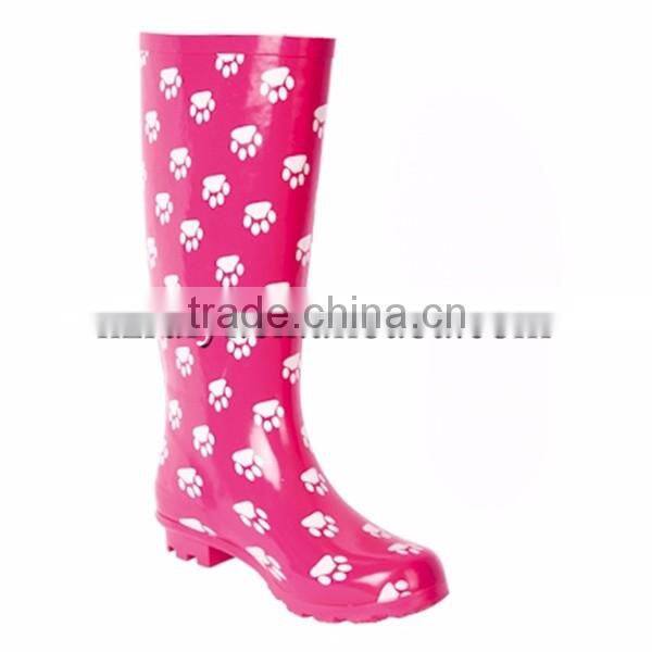paw print knee high rubber boots durable working boots for women