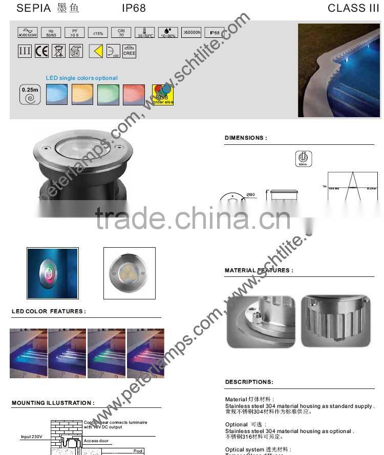 SEPIA 5W 12V 24V IP68 3W led underwater light