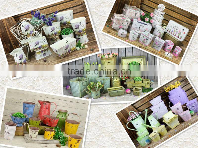 Hot Sale galvanized metal flower buckets, paper decal planter metal long flower bucket
