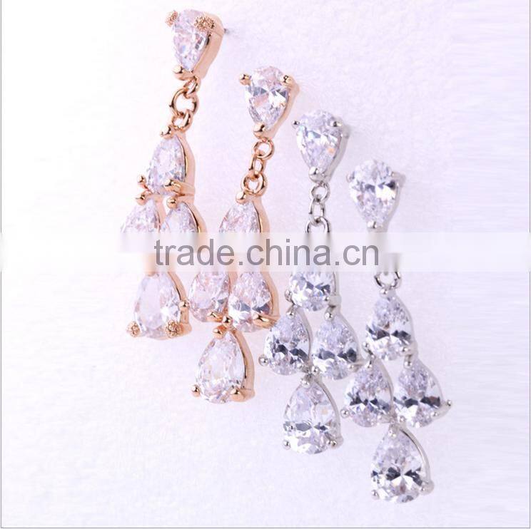 EZ-28 Crystal Micro Paving Brass Material Rhodium Plated Anti-allergy Crystal Earrings