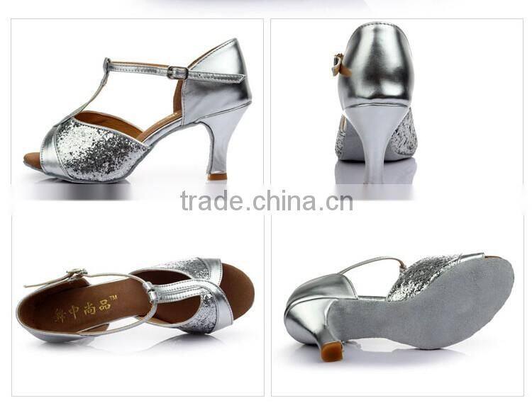 2016 Popular cheap ballroom latin dance shoes women gold sequin dance shoes 4 colors