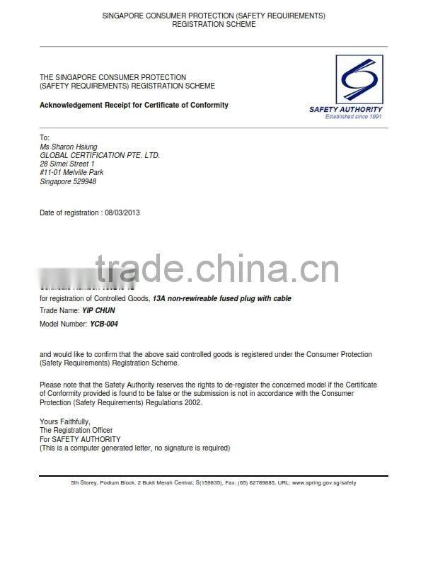 SASO standard 3pin 3-13A/ 250V power cord non-rewireable electrical plug