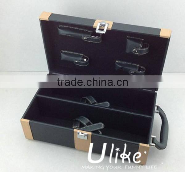 2014 popular Leather beverage packing box luxury gift box packaging Luxury Black Leather Wine Case Package wedding souvenirs