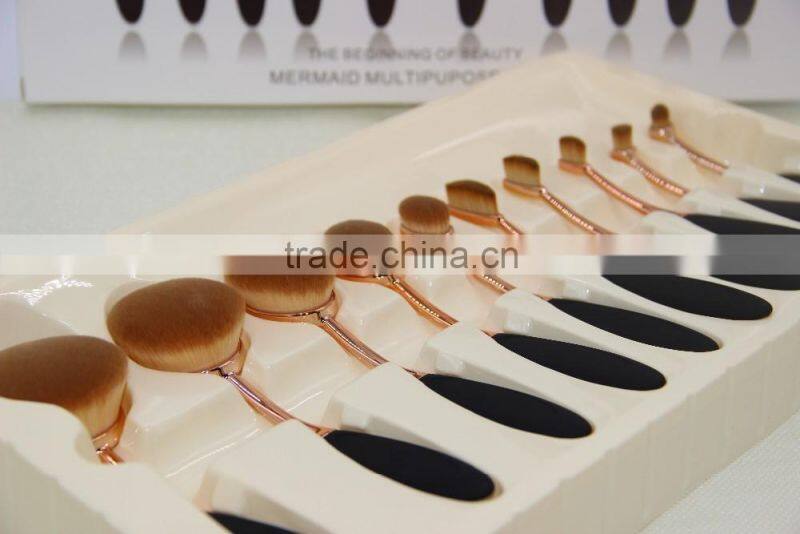 Factory directly super soft black rose gold oval makeup brush 10pcs with rose gold package