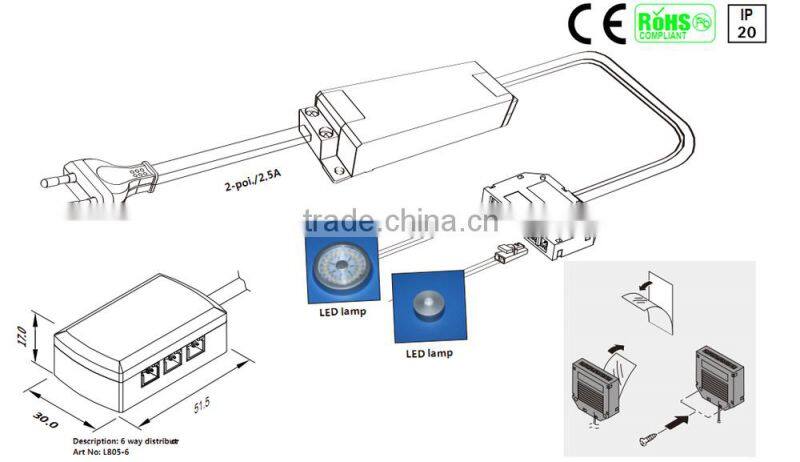 IP20 12V custom made ultra thin flexible led 2 pin female plug led connectors