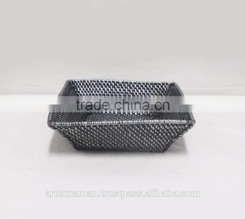 Rectangular Black rattan serving trays with Compartments