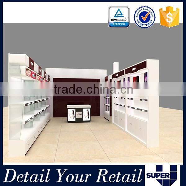 tailor made lighting wooden cabinet display for cosmetic shop