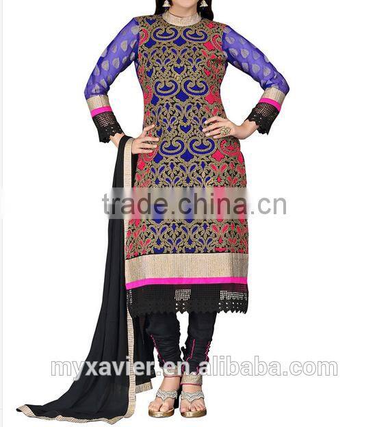 Deep blue Georgette straight suit Elegant Fashionable Indian Designer Indian salwar printing Clothing Wholesale