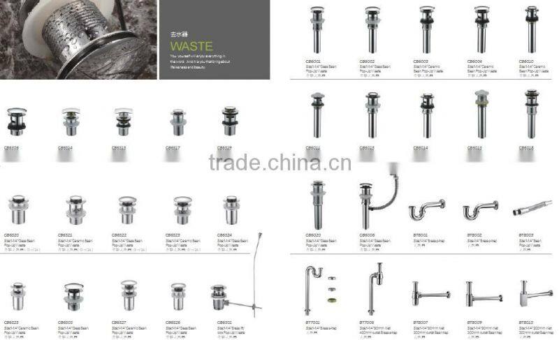 Copper basin drainer for glass basins, brass basin drainer GB6505