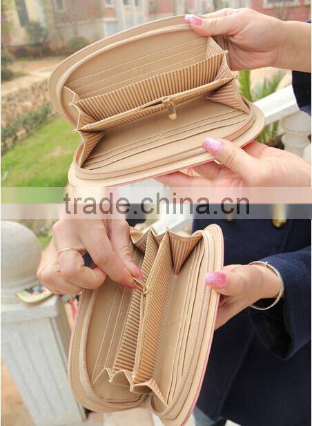 Golden small horse zipper pendant italian leather wallet