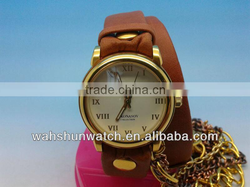 2014 Latest fashion waterproof long strap gold popular leather retro women watches