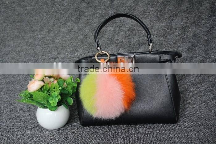 13cm genuine whole fox fur ball for bag/car keychain handmade fox fur ball poms key ring wholesale