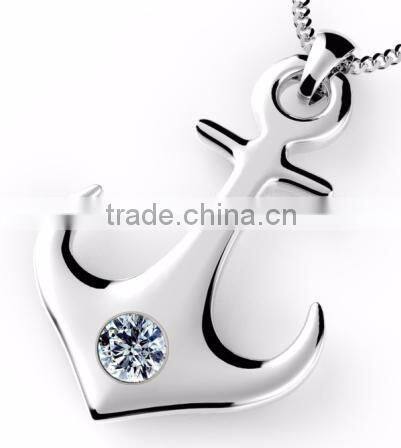 Rose gold Stainless steel girls pendant silver CZ inlay anchor pendant necklace