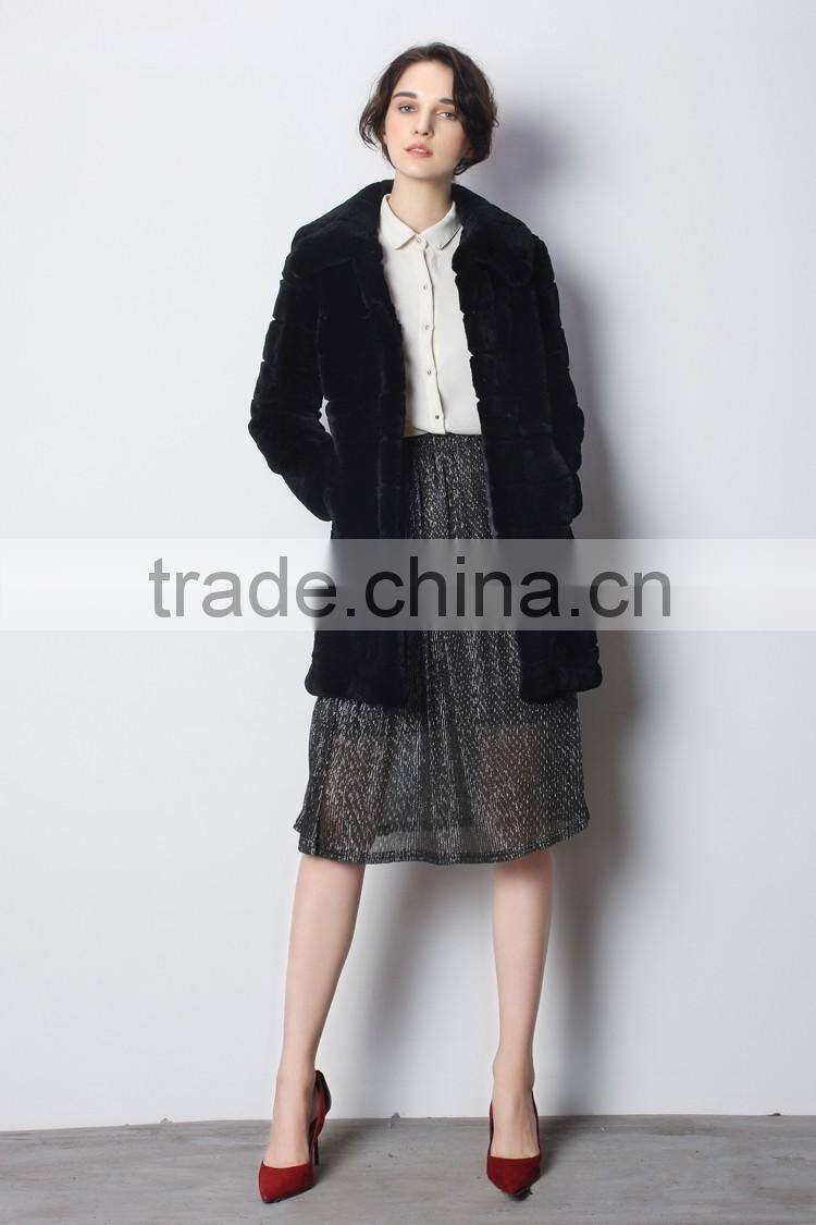 Genuine Pink Rex Rabbit Fur Coat for Elegant Woman