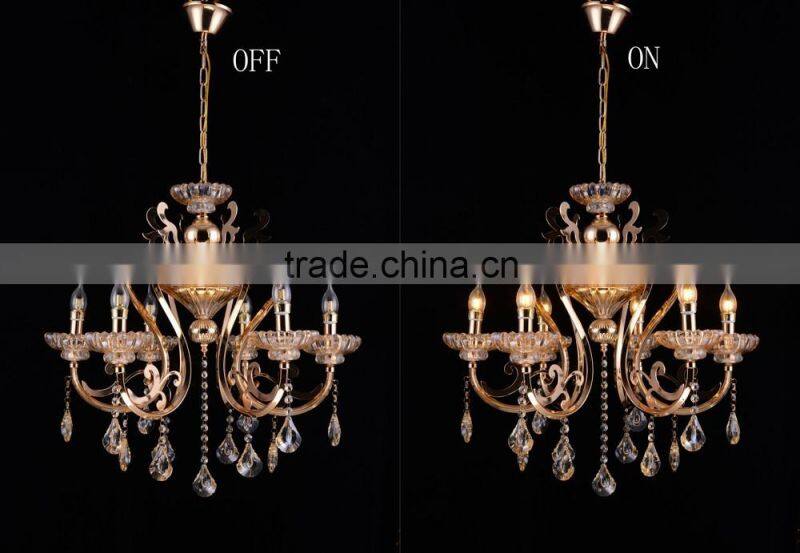 Vintage Popular Energy Saving 6 Lights Crystal Chandelier with Scallop Drops