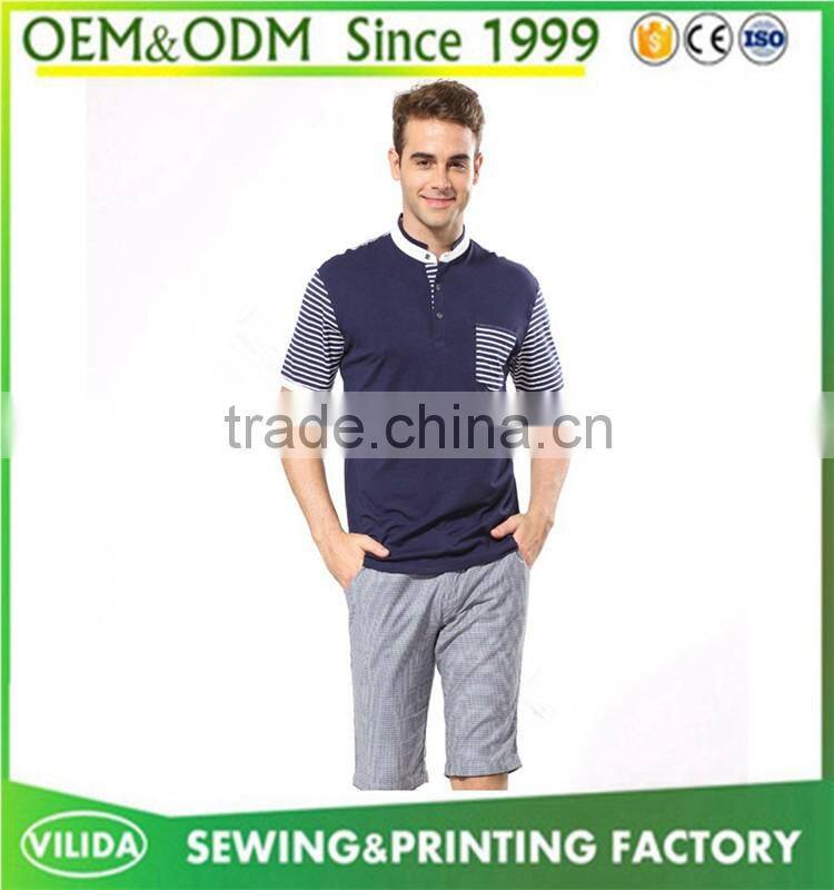 wholesale OEM men's casual short sleeve polo shirt high quality stitching stripe sleeves polo shirt