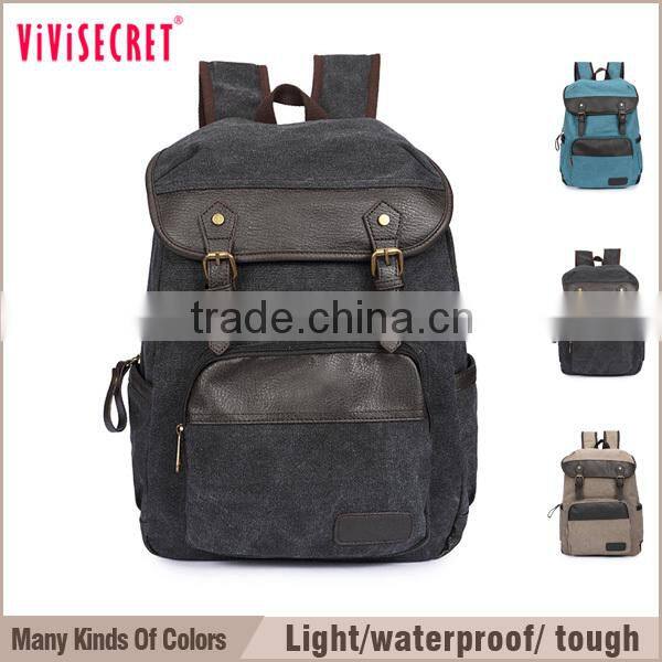 vivisecret China wholesale canvas leather backpack, fashion leisure satchel rucksack for boys