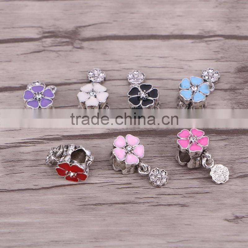 Jewelry Antique Silver Bead Charm European Flower Enamel Bead Mix Color Crystal Fit Bracelet