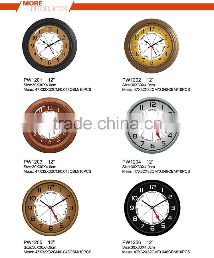 High quality Week12inch round plastic Wall clock