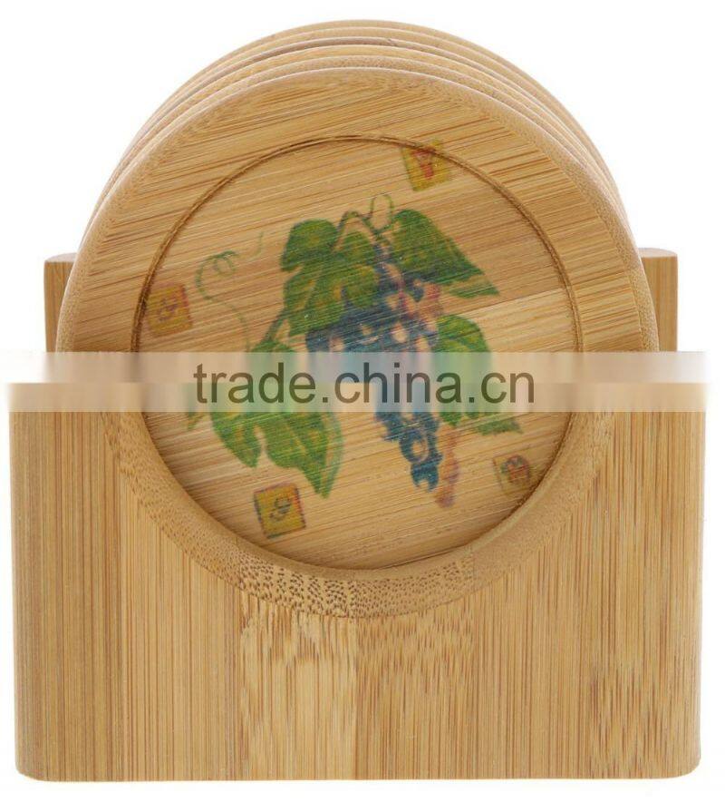 Hot Sale DIY Design Bamboo Coaster, Round Bamboo Coaster 6 Piece Set - 4 Inch