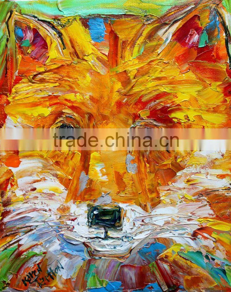 Modern Cartoon Handmade Oil Dog Painting On Canvas For Decor