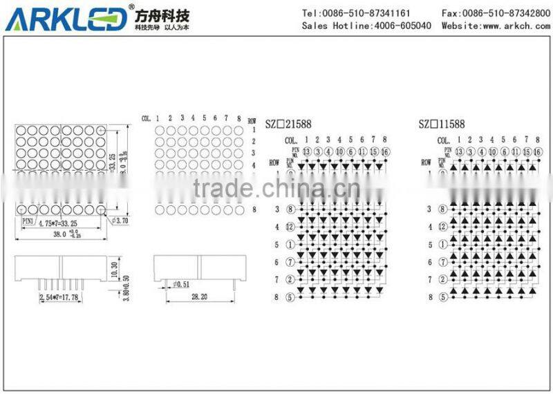 1.5inch elevator 8*8 blue color common andoe dot matrix led display,RGB,scroling