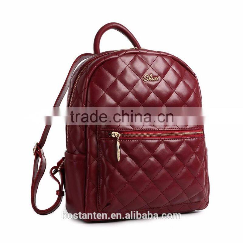 lattice style women waterproof leather backpack laptop shoulder bag zipper