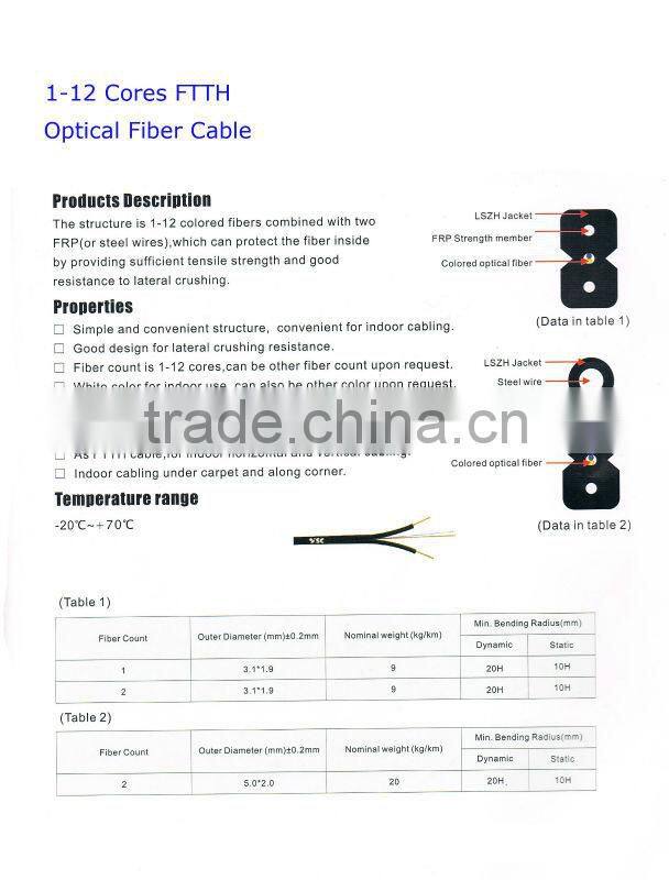 high quality self-supporting bow-type FTTH drop cable for fiber solution