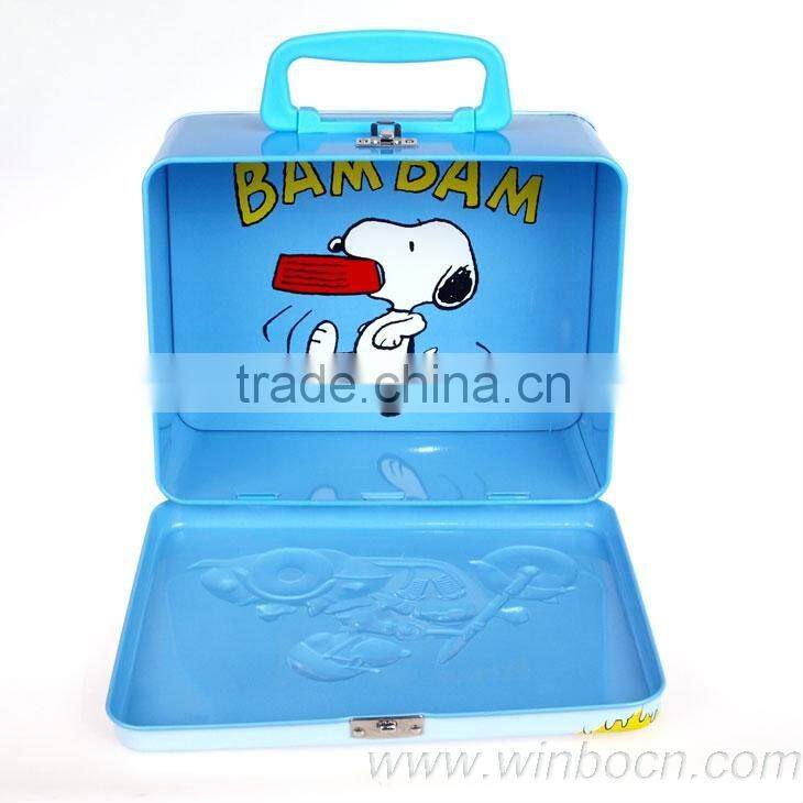 Handle portable cartoon cute kids children tin box