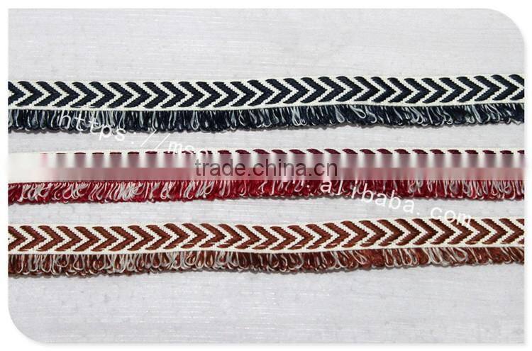 Good price 1.6cm width yarn dyed polyester weave with fringe wholesale